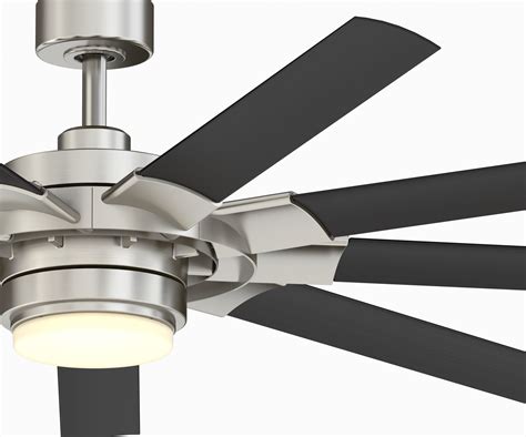 Lighting & Ceiling Fans Ceiling Fans <b>Fanimation</b> Studio Collection <b>Slinger</b> <b>v2</b> 72-in Brushed Nickel Color-changing LED Indoor/Outdoor Ceiling Fan with Light Kit Remote (9-Blade) Item # 1099011 Brushed nickel ceiling fan from the <b>Slinger</b> <b>V2</b> collection features 9 gray blades Mounts to flat or sloped ceilings with 6-in downrod included. . Fanimation slinger v2